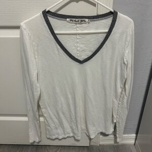 Women's Michael Stars WhiteGray Slub V-Neck T-Shirt - SMALL